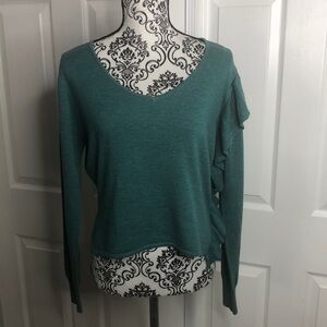 John And Jenn Boxy Green Ruffle Sweater XS